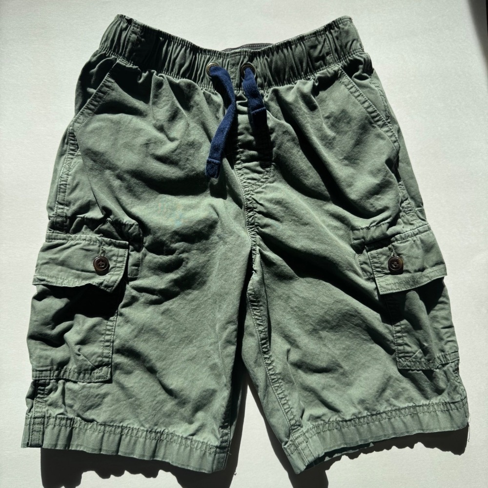 Lands End Boys Olive Green Cargo Shorts Elastic Waist Drawstring Size M 10-12
